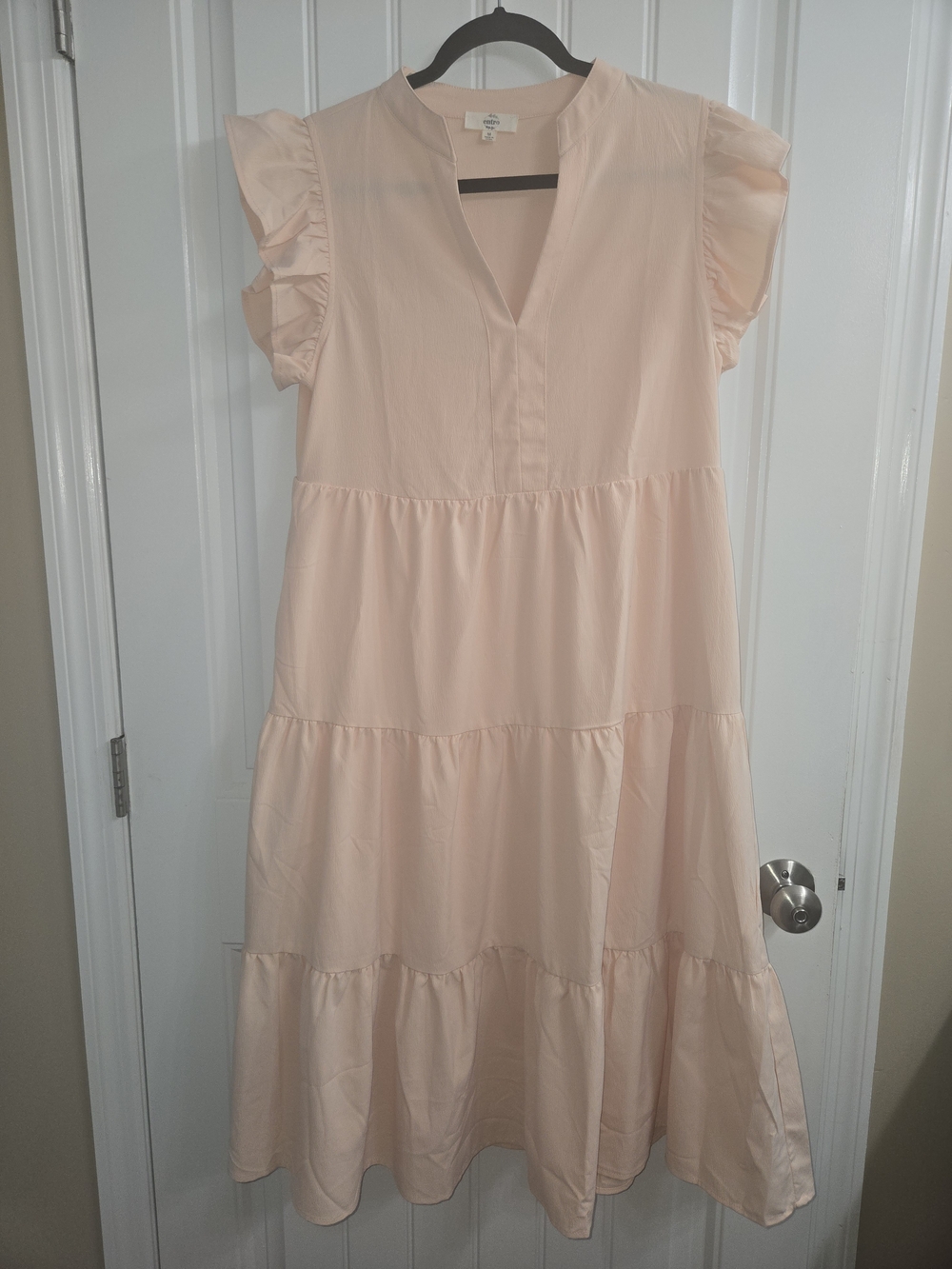 entro Blush Peach Midi Length Tiered Ruffle Sleeve Dress
